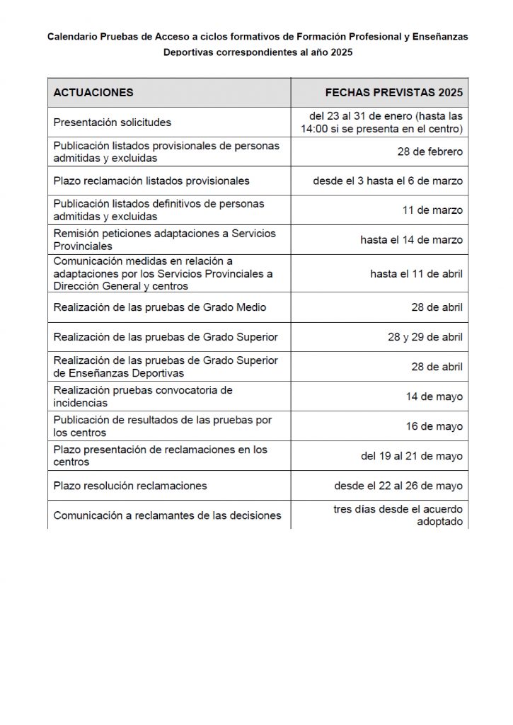 calendario exámenes